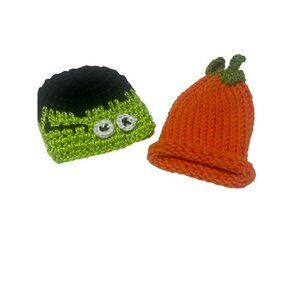 Handmade Baby Pumpkin &‎ Frankenstein Knit Hats Halloween-Themed For Newborns